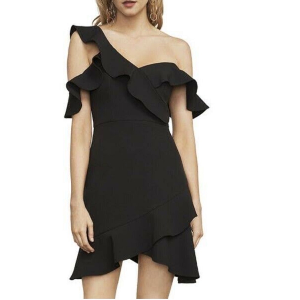 BCBG Malik One-Shoulder Asymmetrical Ruffle Dress